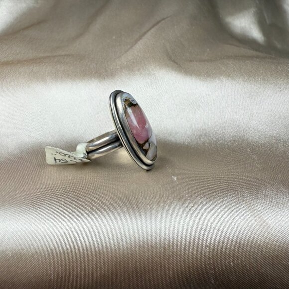 Handmade Silver Pink precious stone Ring Oval Gemstone Jewelry Size 9 - Picture 2 of 5